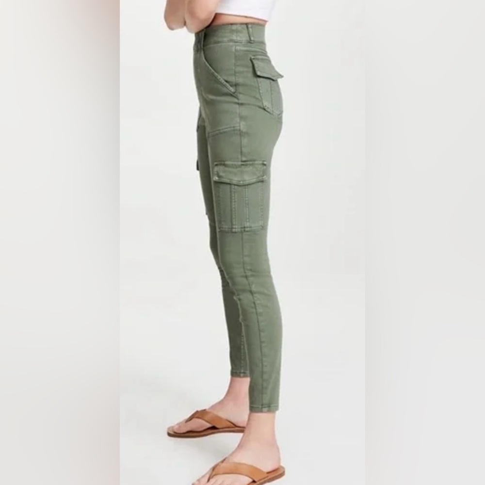 Spanx Stretch Twill Ankle Cargo Pull On Slimming Pants Sz XL in Army Green - Picture 2 of 16